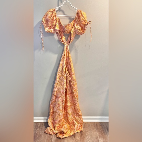 NWT Agua by Agua Bendita  Cielo Vuelo Atardecer Puff Sleeve Cut Out Dress Sz M - Picture 6 of 8